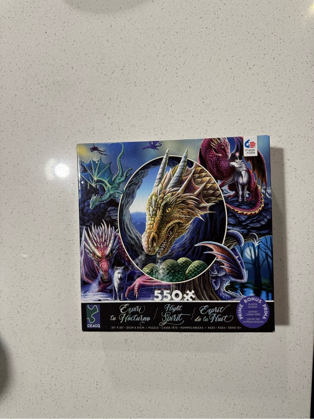 Night Spirit Dragons 550-Piece Jigsaw Puzzle - Green & Purple